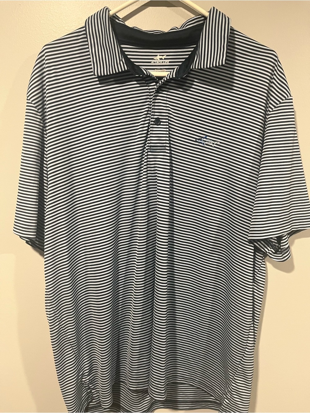Attack Life by Greg Norman Navy and White Striped Polo
